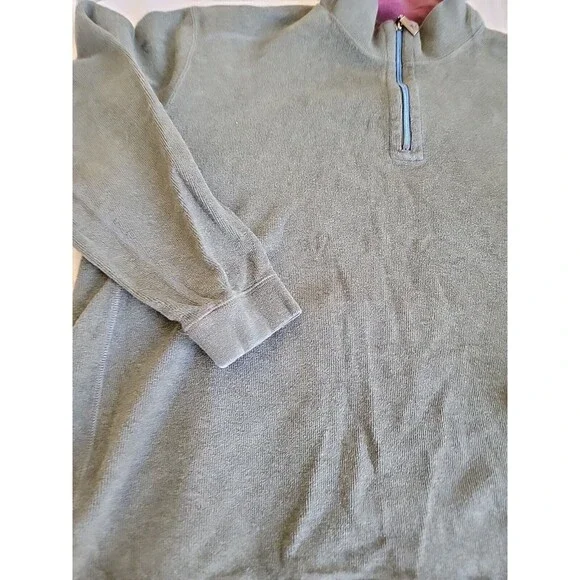 Tommy Bahama Mens XL 1/4 Zip Pullover Green Purple Reversible Logo Casual Solid - Picture 7 of 15